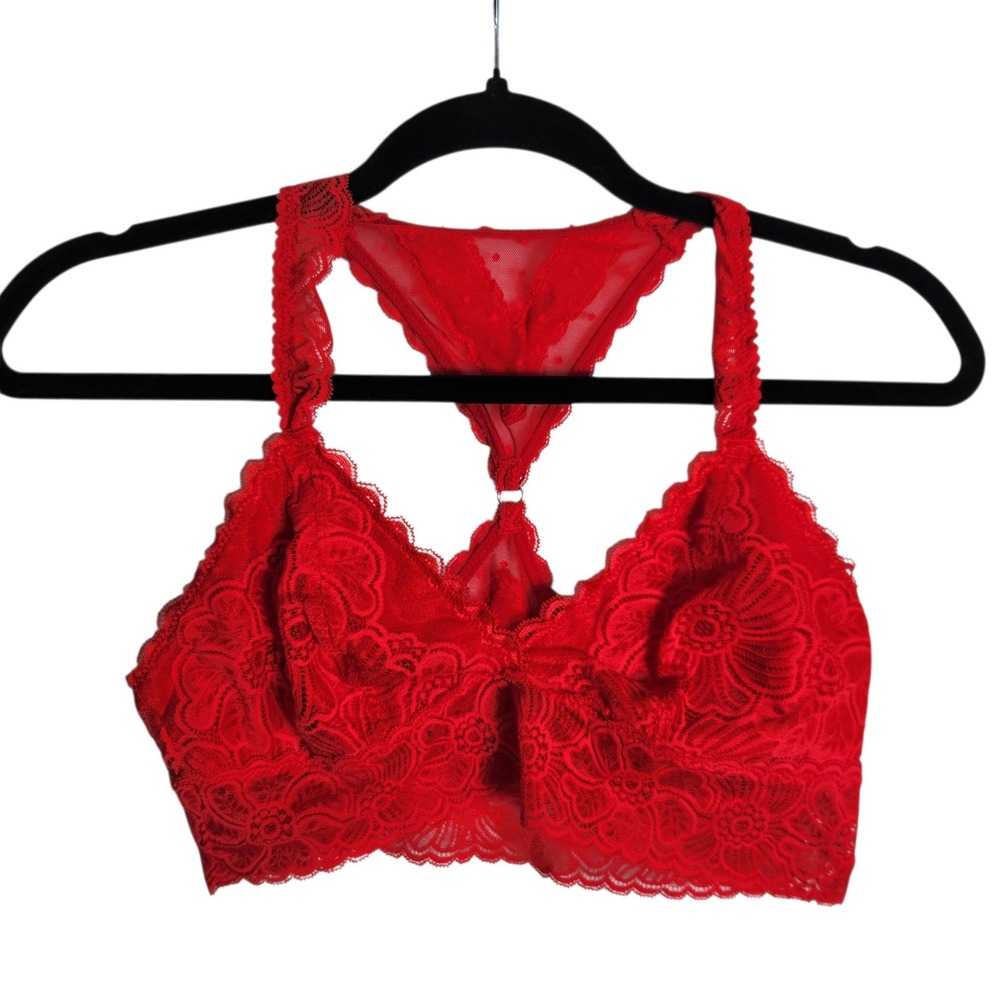 Aerie Red Floral Lace Racerback Bralette Women Medium 69045 3139 Boho Intimate